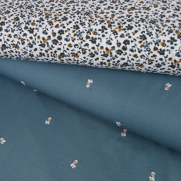 Tissu jersey motifs petites souris sur fond bleu - Oeko tex