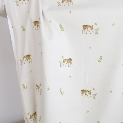 Tissu jersey animaux de la forêt sur fond crème - Oeko tex