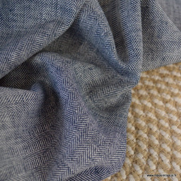 Tissu Twill de lin chevrons - Bleu marine