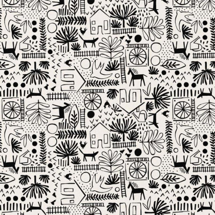 Tissu coton Bounty motif graphique noir et blanc - Oeko tex