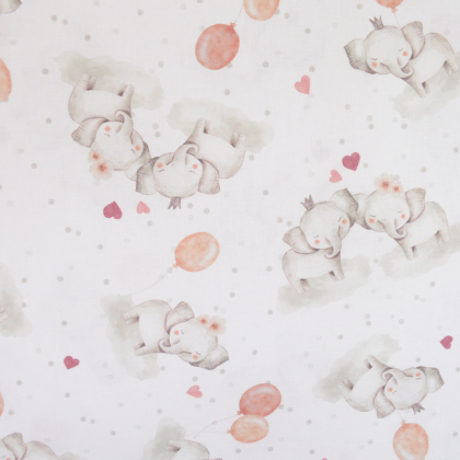 Tissu Coton Phantin motif éléphants, ballons et coeurs - oeko tex