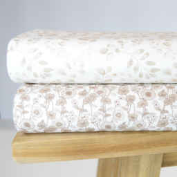 Tissu popeline Eglantine fleurs beige fond blanc