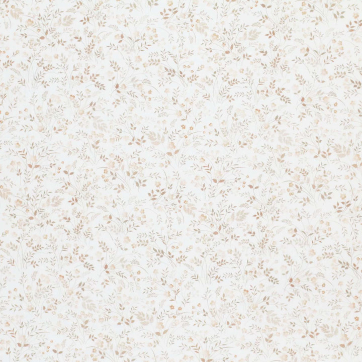 Tissu popeline Eglantine fleurs beige fond blanc