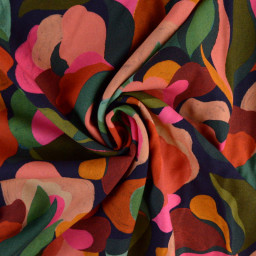 Tissu Viscose Abigael motifs fleurs multicolores fond noir - Oeko tex