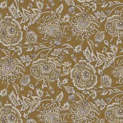 Tissu demi natté coton Mendhi motif Indien Havane