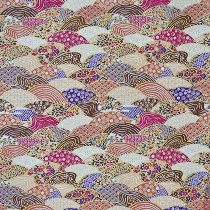 Tissu coton Paysage Japonais or, rose et violet - Oeko tex