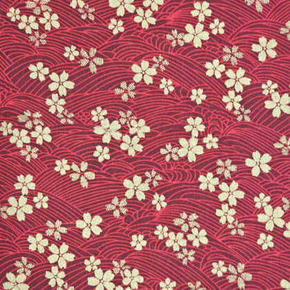 Tissu coton lourd Tatami motif fleurs et vagues japonaises rouge - Oeko tex