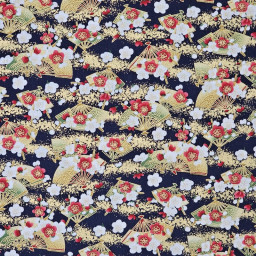 Tissu coton lourd Obi motif fleurs et vagues japonaises rouge - Oeko tex