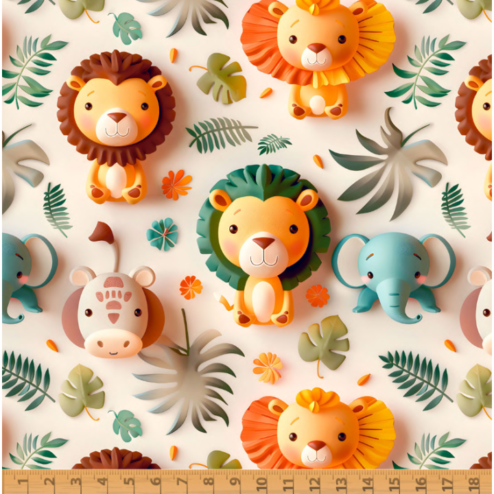 Tissu coton Safari A façon 3D - Motif animaux de la jungle