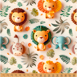 Tissu coton Safari A façon 3D - Motif animaux de la jungle