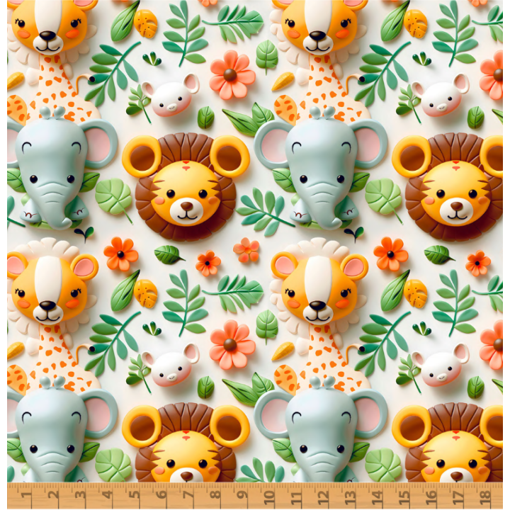 Tissu coton Safari B façon 3D - Motif animaux de la Savane