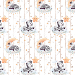 Tissu coton Zebra - Motif zèbres set étoiles fond blanc