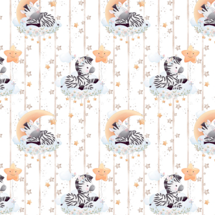 Tissu coton Zebra - Motif zèbres set étoiles fond blanc