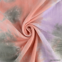 coupon de 1m10 de Double gaze tie and dye corail, gris et mauve - oeko tex