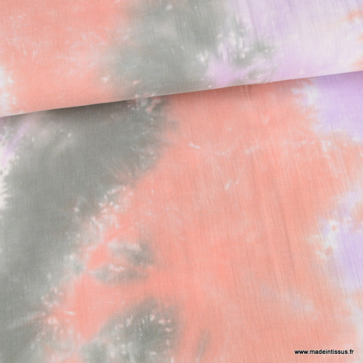 coupon de 1m10 de Double gaze tie and dye corail, gris et mauve - oeko tex