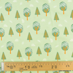 Tissu jersey motifs arbres fond menthe - oeko tex