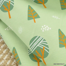 Tissu jersey motifs arbres fond menthe - oeko tex