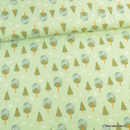 Tissu jersey motifs arbres fond menthe - oeko tex