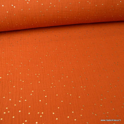 Tissu Double gaze coton Glitter à pois or coloris Rouille - oeko tex