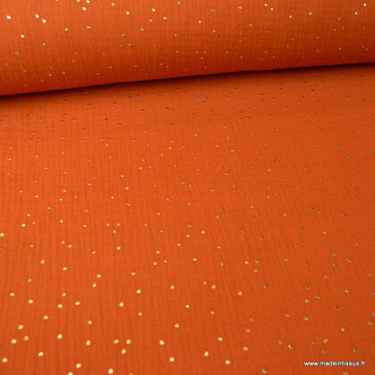 Tissu Double gaze coton Glitter à pois or coloris Rouille - oeko tex