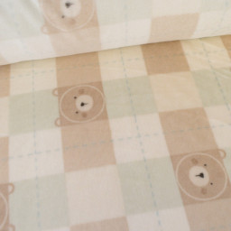 Tissu doudou ultra doux imprimé oursons sur fond à carreaux