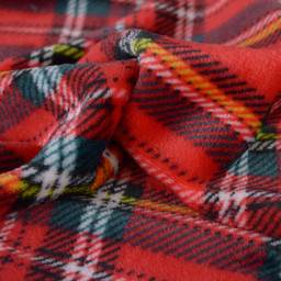 Tissu doudou ultra doux imprimé tartan sur fond rouge