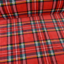 Tissu doudou ultra doux imprimé tartan sur fond rouge