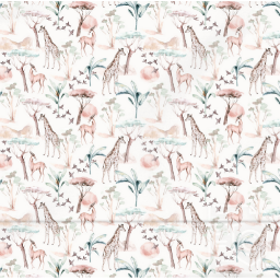 Tissu cretonne coton Maya motif animaux de la savane fond lin clair