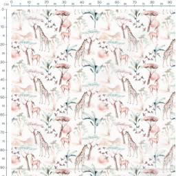 Tissu cretonne coton Maya motif animaux de la savane fond lin clair