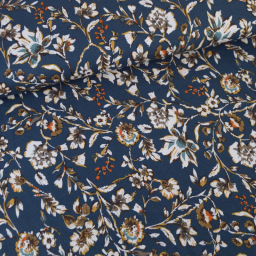 Tissu Jersey de Viscose fleurs sur fond bleu - oeko tex