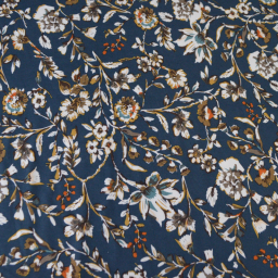 Tissu Jersey de Viscose fleurs sur fond bleu - oeko tex