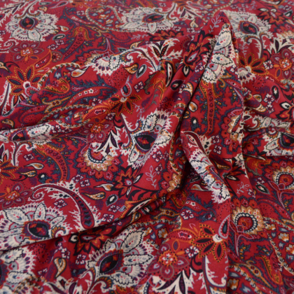 Tissu Jersey de Viscose motifs paisley fond rouge - oeko tex