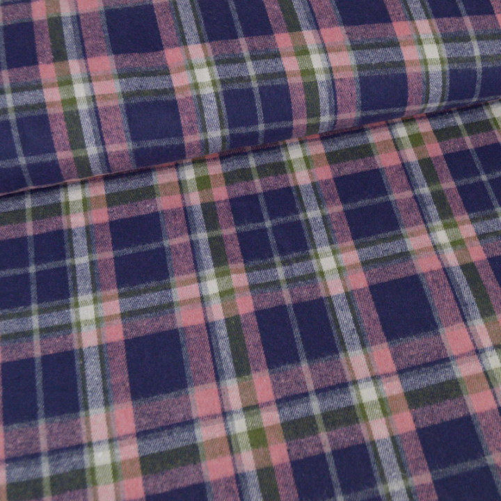 Flanelle à carreaux type Tartan bleu et rose