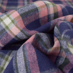 Flanelle à carreaux type Tartan bleu et rose