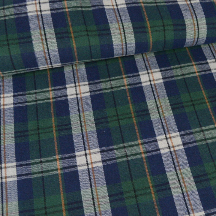 Flanelle à carreaux type Tartan Vert sapin et bleu