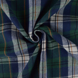 Flanelle à carreaux type Tartan Vert sapin et bleu