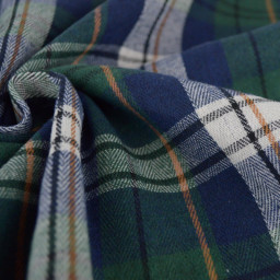 Flanelle à carreaux type Tartan Vert sapin et bleu