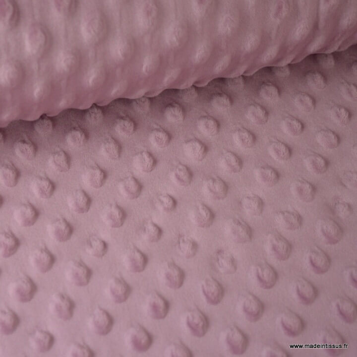 Tissu minky POIS VIEUX ROSE.x1m