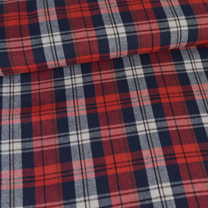 Flanelle à carreaux type Tartan Rouge et bleu