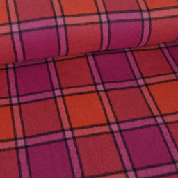 Tissu Lainage manteau leger - Tartan Fuchsia