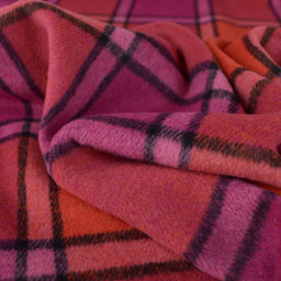 Tissu Lainage manteau leger - Tartan Fuchsia