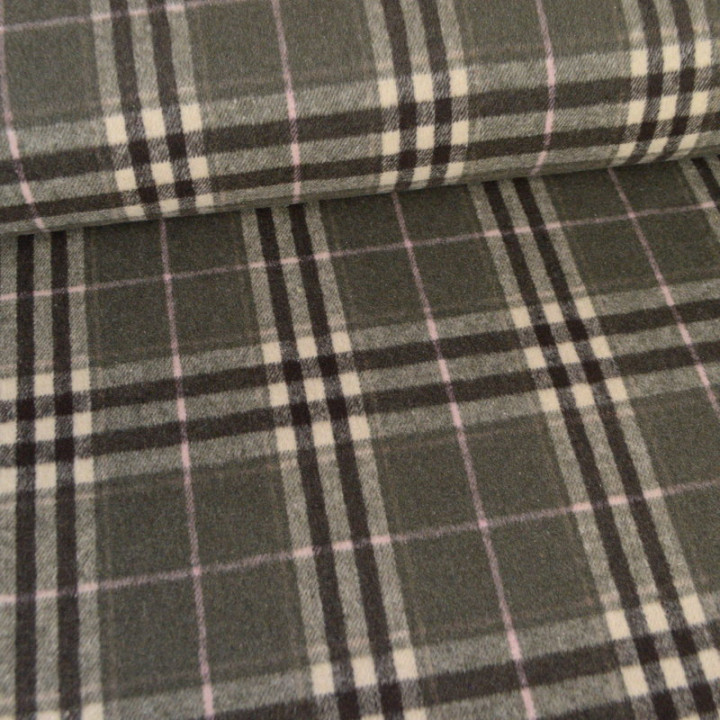 Tissu Lainage manteau leger - Tartan Kaki