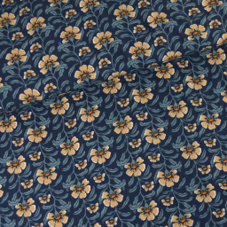 1 coupon de 75 cm de Tissu popeline de Viscose fleurie Léonie brique fond bleu marine