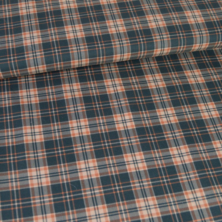 Popeline de coton Dixon Tartan bleu et écru