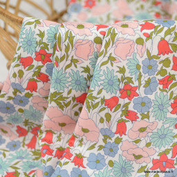 Tissu Liberty Poppy and Daisy Bleu, vert et rose