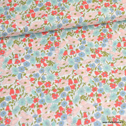 Tissu Liberty Poppy and Daisy Bleu, vert et rose