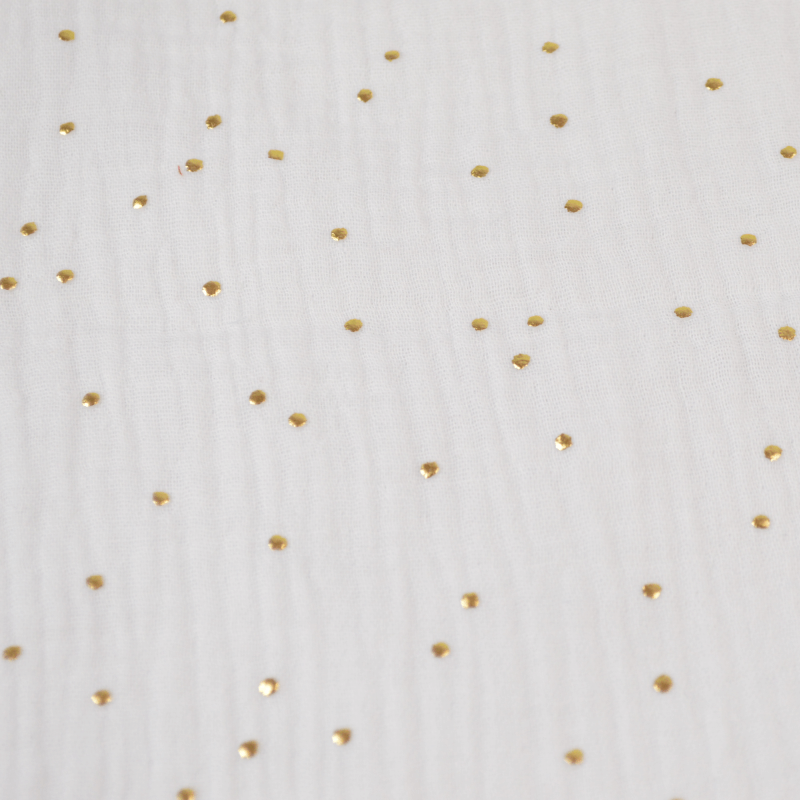 Tissu Double Gaze De Coton Glitter Pois Or Fond Blanc Pour Cr Ation