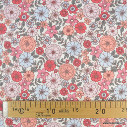 Tissu coton Brigitte fleurs roses - oeko tex