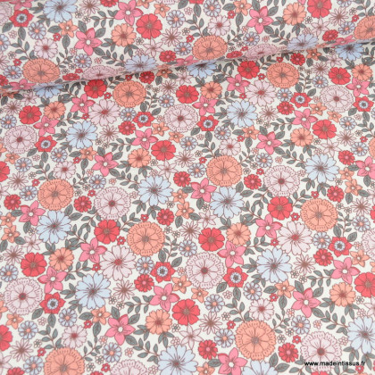 Tissu coton Brigitte fleurs roses - oeko tex