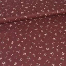 Popeline de coton Bisou motif fleurs roses fond Bordeaux